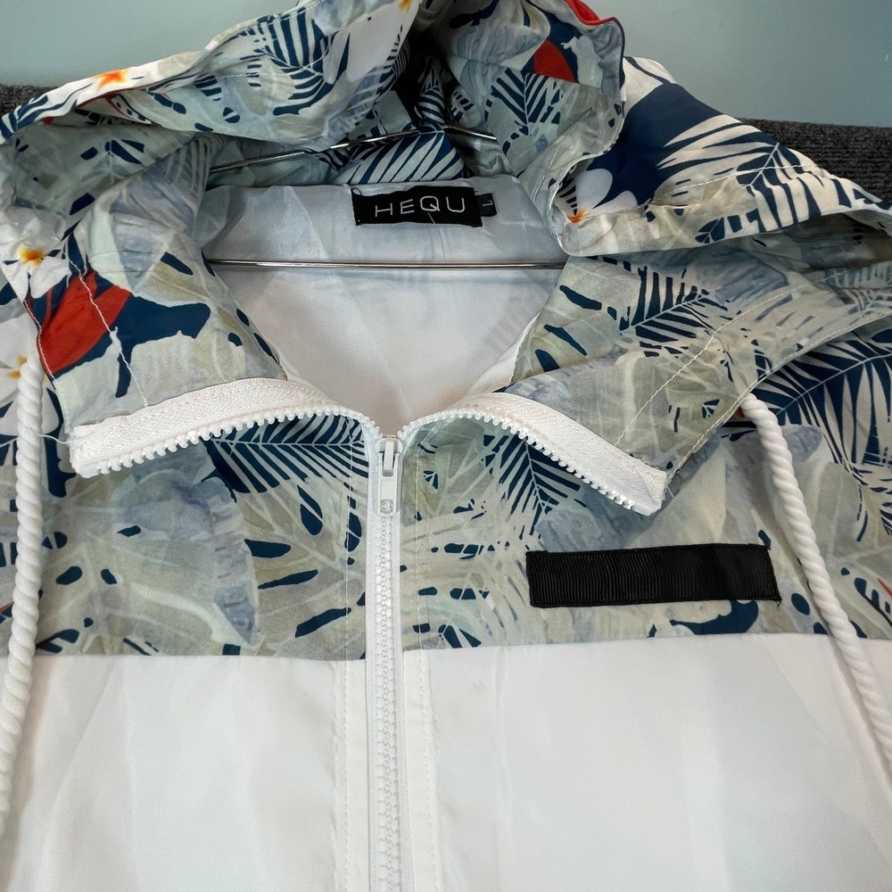 HEQU Windbreaker Jacket L Tropical Floral Hooded Resort Beach Lightweight Zip